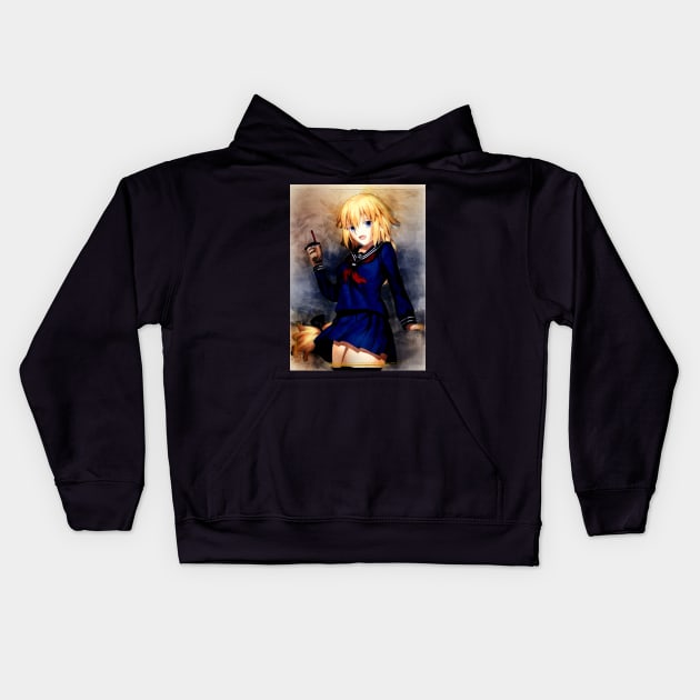 Joan Of Arc Anime Watercolor Kids Hoodie by Isamu Studio